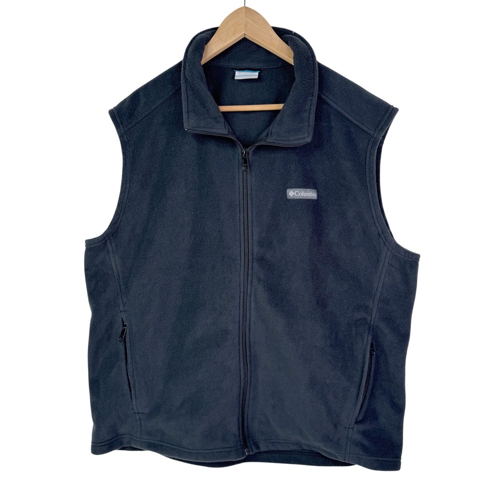 Columbia Mens Fleece Vest Black Full Zip Pockets Outdoor Gorpcore XL Hiking Cozy